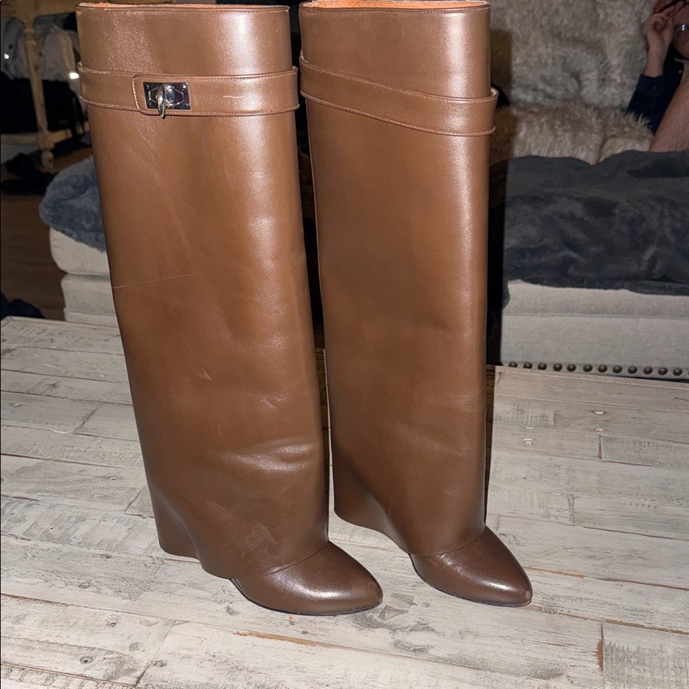 Givenchy Shark Lock Brown Over the Knee Boots